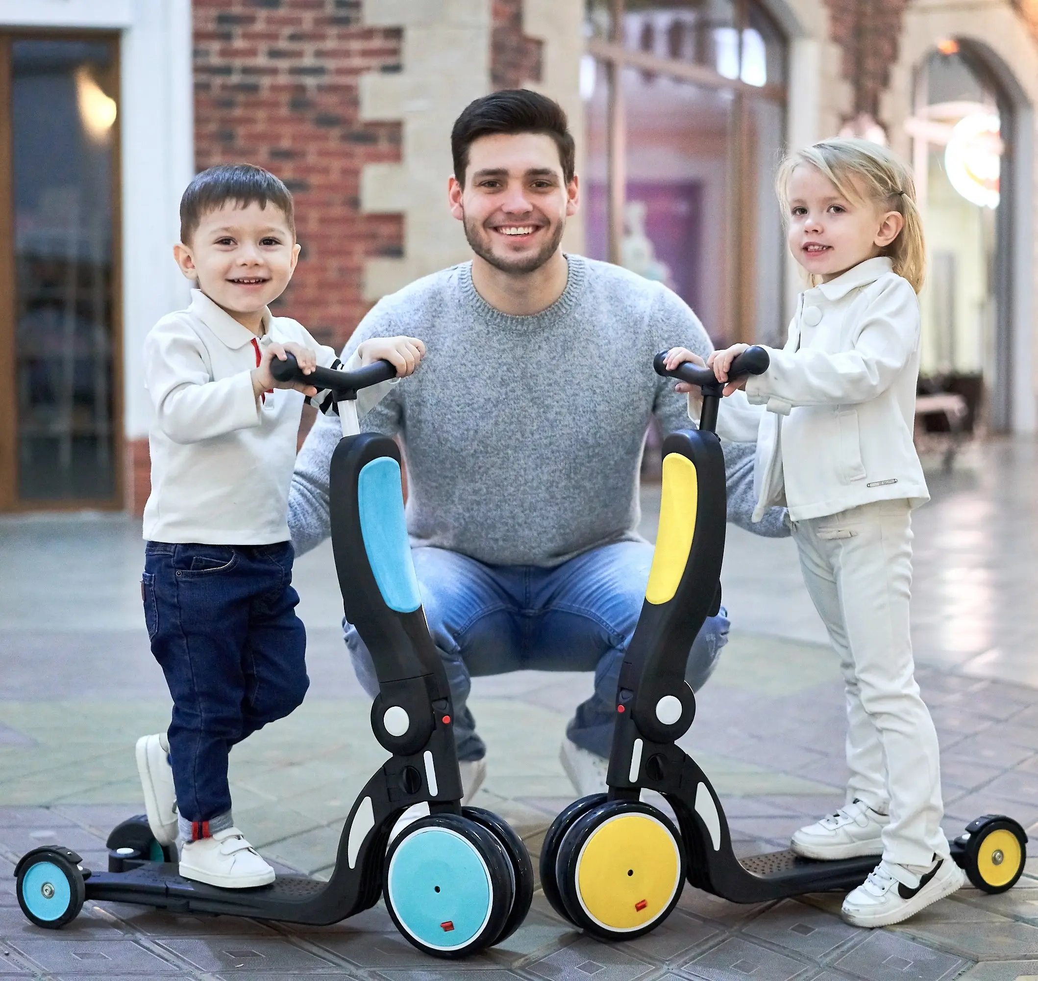 Venta al por mayor plegable 5 en 1 niño niños patada Scooters de 3 ruedas juguetes bicicleta de los niños pie Scooter de niños para niños 5 en 1