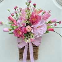 Guirlande de fleurs artificielles en plastique pour le printemps, 35x30cm, style classique fait main, haute qualité, panier suspendu pour porte de maison, Noël