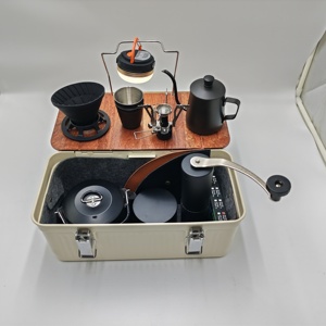 Boîte à outils à café de grande capacité, boîte à outils en métal avec planche de bois, boîte à café entière pour le <span class=keywords><strong>camping</strong></span> de pique-nique - Product Image 5