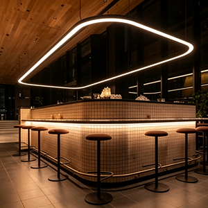 <span class=keywords><strong>Suspension</strong></span> LED moderne en profilé aluminium blanc, design architectural sans joint, <span class=keywords><strong>pour</strong></span> bar commercial, réception et îlot <span class=keywords><strong>de</strong></span> cuisine - Product Image 4