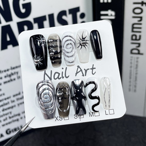 TSZS-<span class=keywords><strong>Uñas</strong></span> artificiales acrílicas hechas a mano para <span class=keywords><strong>Halloween</strong></span>, <span class=keywords><strong>uñas</strong></span> <span class=keywords><strong>de</strong></span> estilo oscuro con diseño <span class=keywords><strong>de</strong></span> serpiente y ojos <span class=keywords><strong>de</strong></span> araña fantasma para mujer - Product Image 5