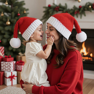 Christmas Hats Santa Claus Knitted Wool Hat Warm Windproof Adult Children Sizes Classic Style Soft Acrylic Fiber - Product Image 3