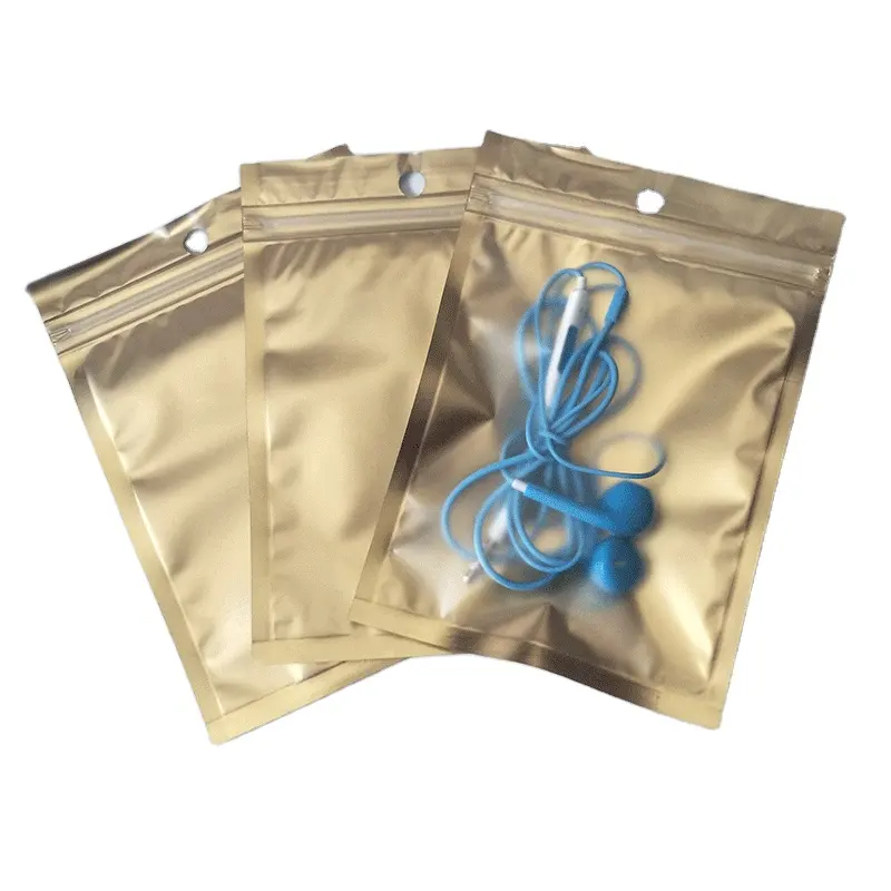 Gold Aluminum Foil Flexible Pouch Plastic Bag Poly Storage Packaging Bag For USD Data Cable /Phone Case