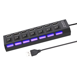 2.0 <strong>Hub</strong> Multi USB Splitter LED Light-up Use Power Adapter 4/<strong>7</strong> <strong>Port</strong> Multiple Expander ABS Shell Split USB <strong>Hub</strong> with Switch for PC - Product Image 2
