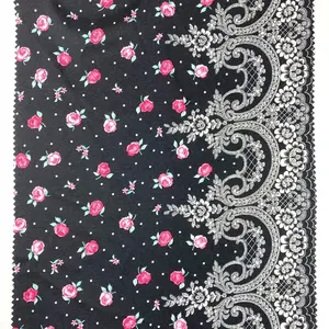 Wholesale price per meter lightweight flower design black one side satin blend 97 polyester 3 spandex fabric for apparel