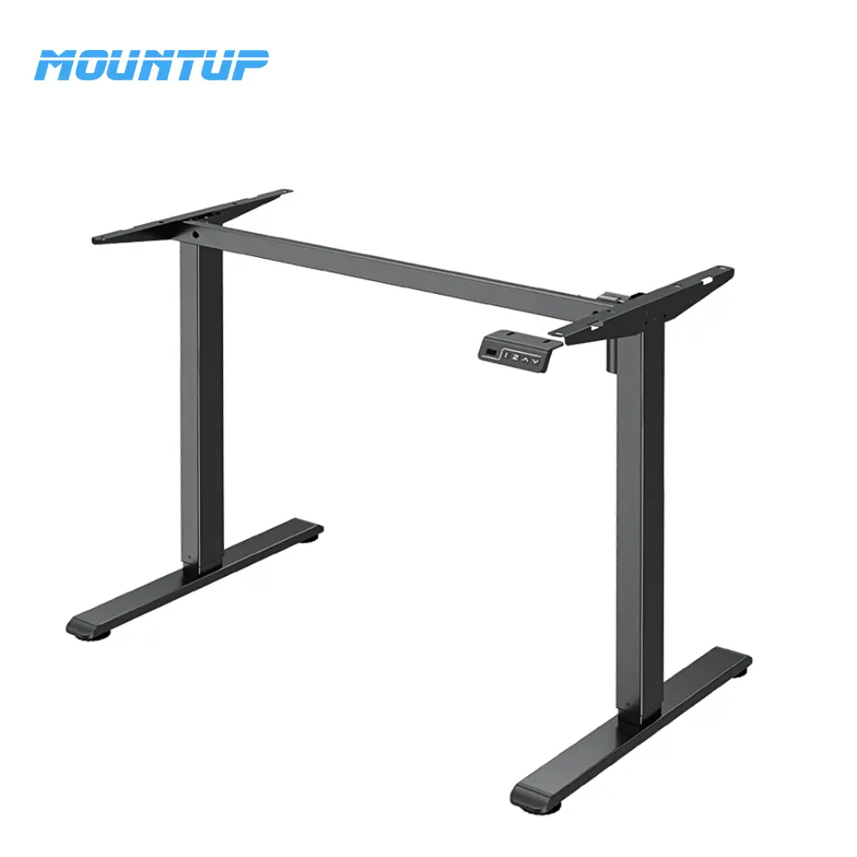Mountup mesa de pé com motor único, pernas de mesa ajustáveis em altura, preto, branco e cinza