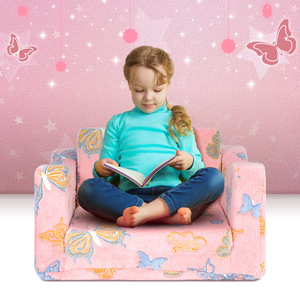 Kids Sofa Pink Velvet Foldable High-Density Foam <b>Seat</b> For Girl Reading <b>Corner</b> 3 Years And Above - Product Image 1