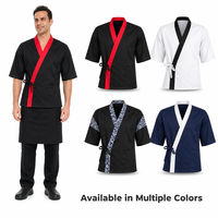 Veste de chef japonaise style kimono, uniforme de chef de sushi, manches courtes, fermeture à nouer sur le devant, vêtements de travail pour restaurant Izakaya Ramen