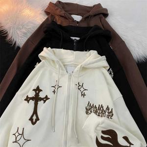 Sudadera con capucha gótica bordada para mujer, estilo retro Harajuku, chaqueta de hip hop, sudadera con cremallera de calle, ropa informal holgada, tops - Product Image 2