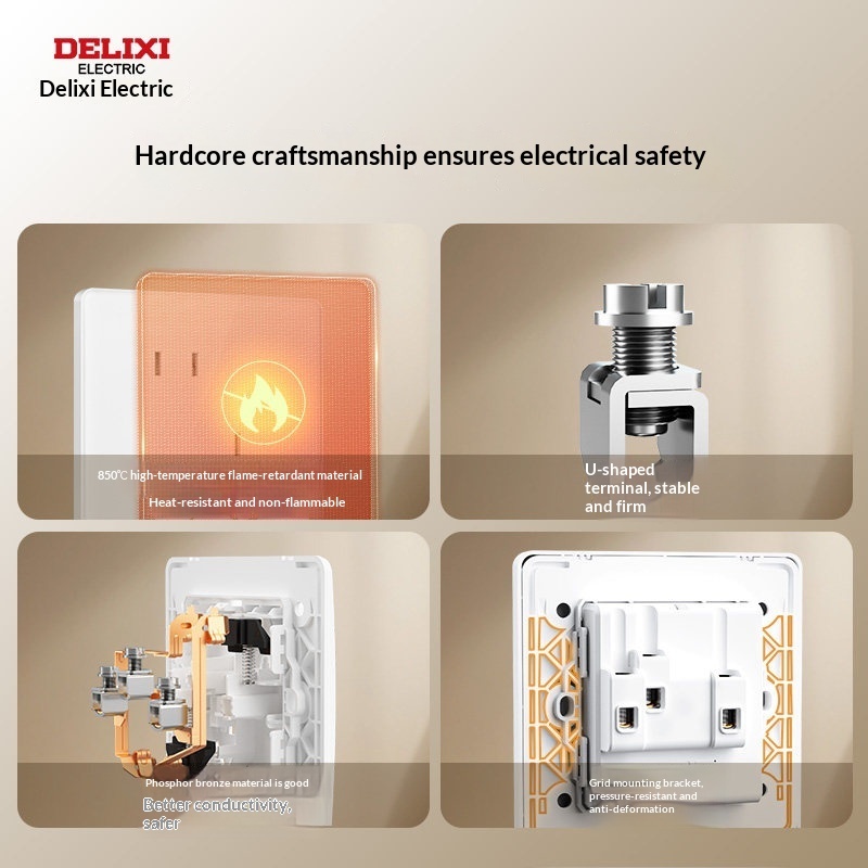 Delixi 815 Series Switch Socket Panel 16A/10A Five-Hole 86 Type USB 2 Ports Concealed Wall-Mounted White PC Material Child · image 2