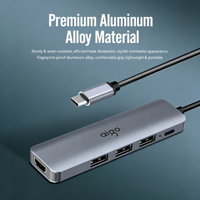 Station d'accueil multifonction Aigo, répartiteur USB-C en aluminium, 5 interfaces USB-C multifonctions, 100W PD pour usage quotidien au bureau hybride