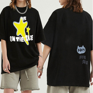 T-shirt pour homme en coton 100% noir surdimensionné à manches courtes avec imprimé graphique, streetwear décontracté - Product Image 1