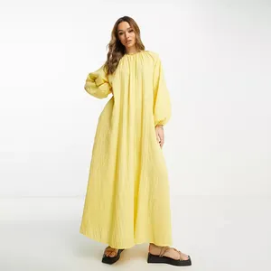 Europa e America Chic Summer Temperament Fresh girocollo Heavy Press plisat custom Lazy Style Lantern Sleeve cotton robe