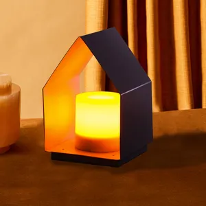 2024 Hot Sale Indoor Battery Operated Small Size Black Metal Wood Home Table LED Tea Decoration Lamp Light