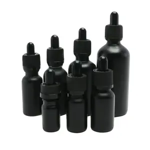 化妆品包装5毫升10毫升15毫升20毫升30毫升50毫升100毫升哑光黑色精油玻璃滴管瓶Round-37S