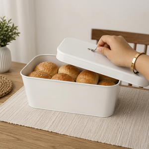 Metal Bread <b>Box</b> with Lid White Rectangular Food Storage <b>Container</b> Modern Kitchen Countertop - Product Image 1