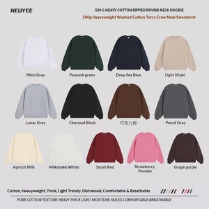 Pull-over en molleton de coton pur lavé style américain, coupe ample, col rond, couleur unie, 500g, personnalisé pour homme, automne-hiver - Product Image 4