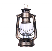 Lampe à pétrole LED vintage de 24,5 cm, lanterne de style antique, lumière décorative de camping en fer et verre synthétique