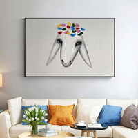 Tableau mural en toile acrylique 100 % peint à la main, motif mouton de dessin animé, pour décoration de salon et de maison