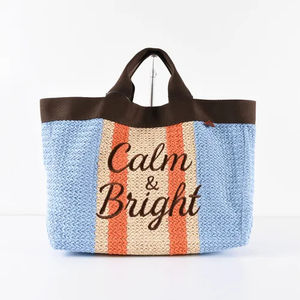 Sacs à main en gros, design rayé personnalisé, grande capacité, sacs à main en paille tissés à la main pour femmes - Product Image 6