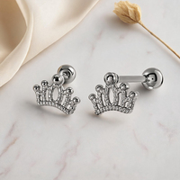 Boucles d'oreilles clous en acier chirurgical 316L Royal Crown, plaqué or PVD, forme diadème de princesse, pour piercing tragus et hélix, bijoux