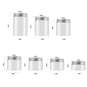 <b>Plastic</b> <b>Jars</b> With Aluminum Cap 60ml 80ml 100ml For Cosmetic Creams And Lotions Cylinder Shape Pet Material - Product Image 2