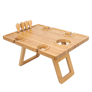 Foldable Wine Table with knife set Outdoor Wine Table with Bottle Holder Portable Wine Picnic Table Cheese Holder Tray