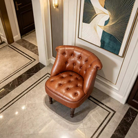 Fauteuil d'appoint en cuir élégant et luxueux, fauteuil en bois pour salon, meubles de haute qualité, décoration intérieure