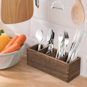 Elegant 4-Compartment Paulownia Wood Cutlery Organizer Silerware and Napkin Holder with Spacious Storage for <strong>Tidy</strong> <strong>Kitchens</strong> - Product Image 4