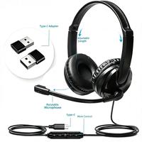 Casque filaire 3,5 mm avec adaptateur Type-C, microphone rotatif, bandeau réglable, câble de 2,1 m, appels vocaux clairs