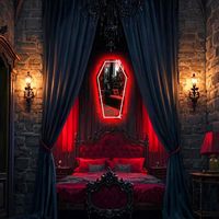 Miroir mural en verre HD sans cadre, lumineux à LED néon, en forme de cercueil créatif, pour Halloween, décoration murale d'intérieur, esthétique gothique pour dortoir