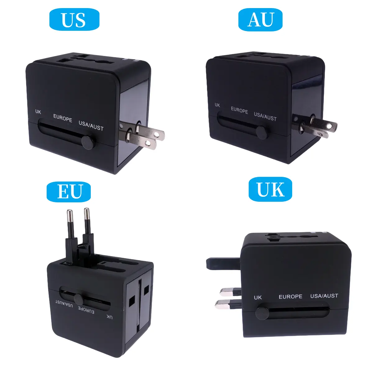 All in One Universal International Plug Adapter 2 USB Port World Travel AC Power Charger Adaptor with AU US UK EU Plug