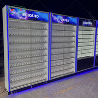 Vitrine à tabac avec éclairage LED, armoire murale avec étagères réglables et porte coulissante pour magasin de tabac