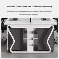 Bureau d'ordinateur simple et moderne avec structure en acier et armoire, blanc, combinaison libre