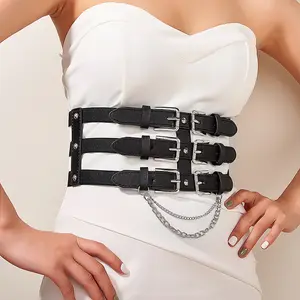 Fashion Wanita Sexy Punk PU Kulit Suspender Dapat Disesuaikan Tubuh Dada Wanita Tubuh Harness Belt