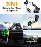 Auto-Handyhalterung mit Magnetischem Drahtlosen Laden, 15W Schnellladung, 3-in-1-Set, Gelenkarm für Lüftungs- und Armaturenbretthalterung, Universell