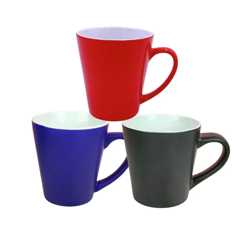 Tazze magiche da 12 once per sublimazione spazi colorati in ceramica conica tazza da caffè Tee per il trasferimento di calore stampa foto Logo