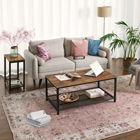 Table basse en bois industrielle F&J Home pour chambre à coucher, table d'appoint étroite et petite avec étagère en maille
