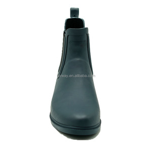 Bottes <span class=keywords><strong>de</strong></span> <span class=keywords><strong>pluie</strong></span> imperméables en caoutchouc <span class=keywords><strong>bleu</strong></span> <span class=keywords><strong>marine</strong></span> à talon bas pour femmes - Product Image 2
