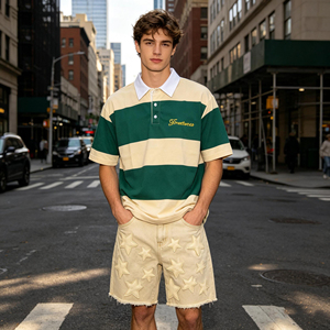 Tianan Clothing Custom High Quality <strong>Shorts</strong> Sets <strong>Men</strong> Summer Casual Street Color Block Polo Shirt <strong>Patch</strong> Denim <strong>Shorts</strong> 2 Piece Sets - Product Image 2