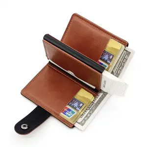 กระเป๋าสตางค์หนังแบบพับสองด้านสำหรับผู้หญิงกระเป๋าสตางค์แบบบางมีช่องเก็บบัตร RFID