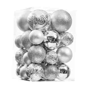 High Quality Diy 34pcs Shatterproof Plastic Silver White Custom Printed Combination <b>Christmas</b> Tree Hanging Ornaments Ball Set - Product Image 1