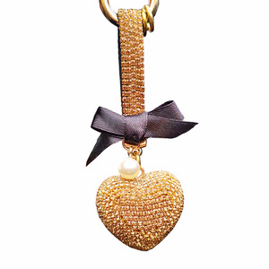High Quality Crystal Heart Key Chain Rhinestone Leather Strap Handbag Purse Bag Pendant Charm Keyring for Car KeyChain
