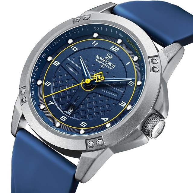 NAVIFORCE 8031 Watch for Men Sport Silicone Waterproof Mens Quartz Watches Fashion Luminous Calendar Wristwatches Silver Blue