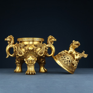 Quemador de Incienso de Latón con Diseño de León de la Dinastía Ming, Adorno Religioso de Cobre Extra Grande - Product Image 2