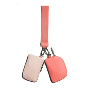 Mini Zip Around Coin Pocket For Women Dual Pouch Wristlet Portable Keychain Card Coin Purse Mini Women Wristlet Wallet