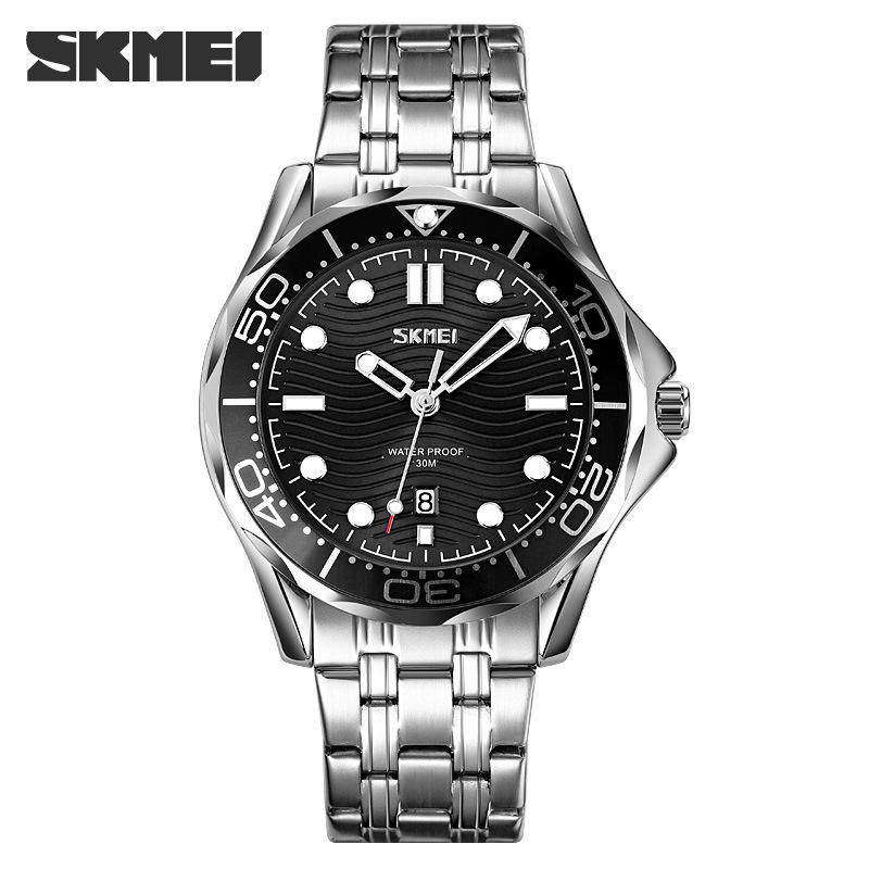 เปลือกสีเงิน ด้านข้างสีดำ - สายเหล็ก