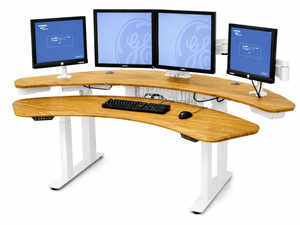 Curved Wood <b>Standing</b> Desk Workstation with Height <b>Adjustable</b> Feature for Dual <b>Monitor</b> Setup in Office and Home - Product Image 2