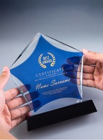 Plaques en cristal bleu Star, produit de qualité, avec Base noire, vente en gros, collection