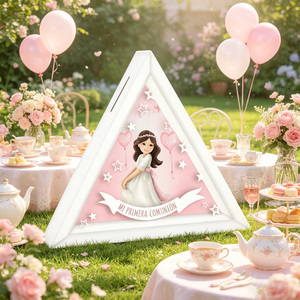 Hucha Triangular de Plástico Blanco para Niña, con Diseño de Comunión y Estampado de 4 Colores, 19.8x19.8x5cm, 2 Piezas por Bolsa, para Edades de 8 a 13 Años - Product Image 6